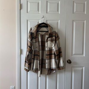 SHEIN Plaid Utility Jacket in Brown and Cream